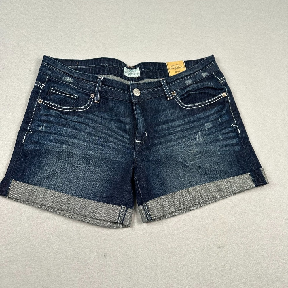 NWT Aeropostale Denim Jean Shorts Womens 11/12 Low Rise Cuffed Distressed Blue
